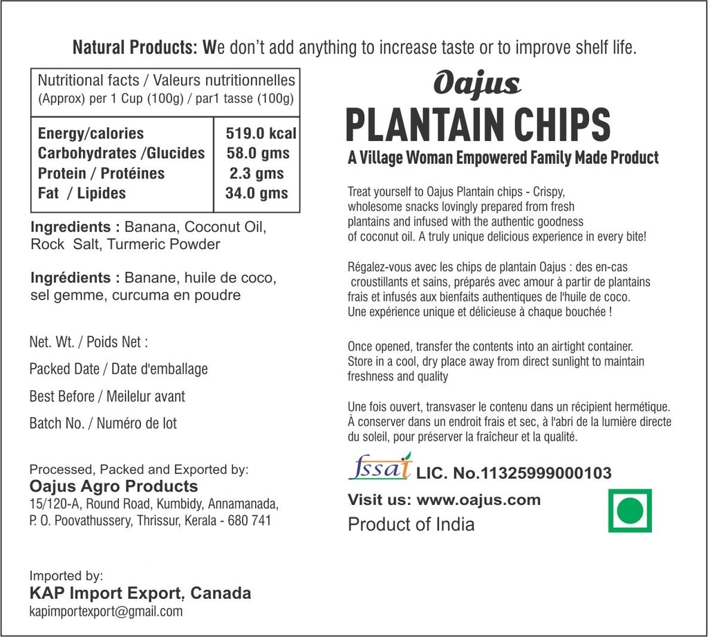 Oajus PLANTAIN Chips (prepared in COCONUT oil)